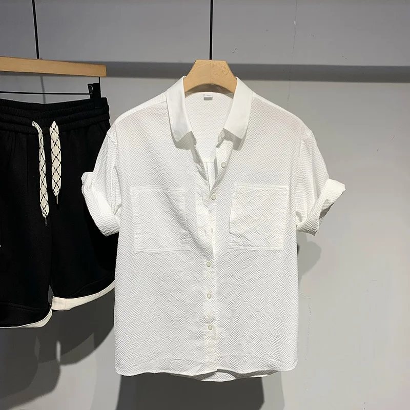 

Summer New Men's Casual Shirt Thin Five-Sleeve Loose Fit All-Match Dark Pattern Standard Version Breathable Moisture-Wicking