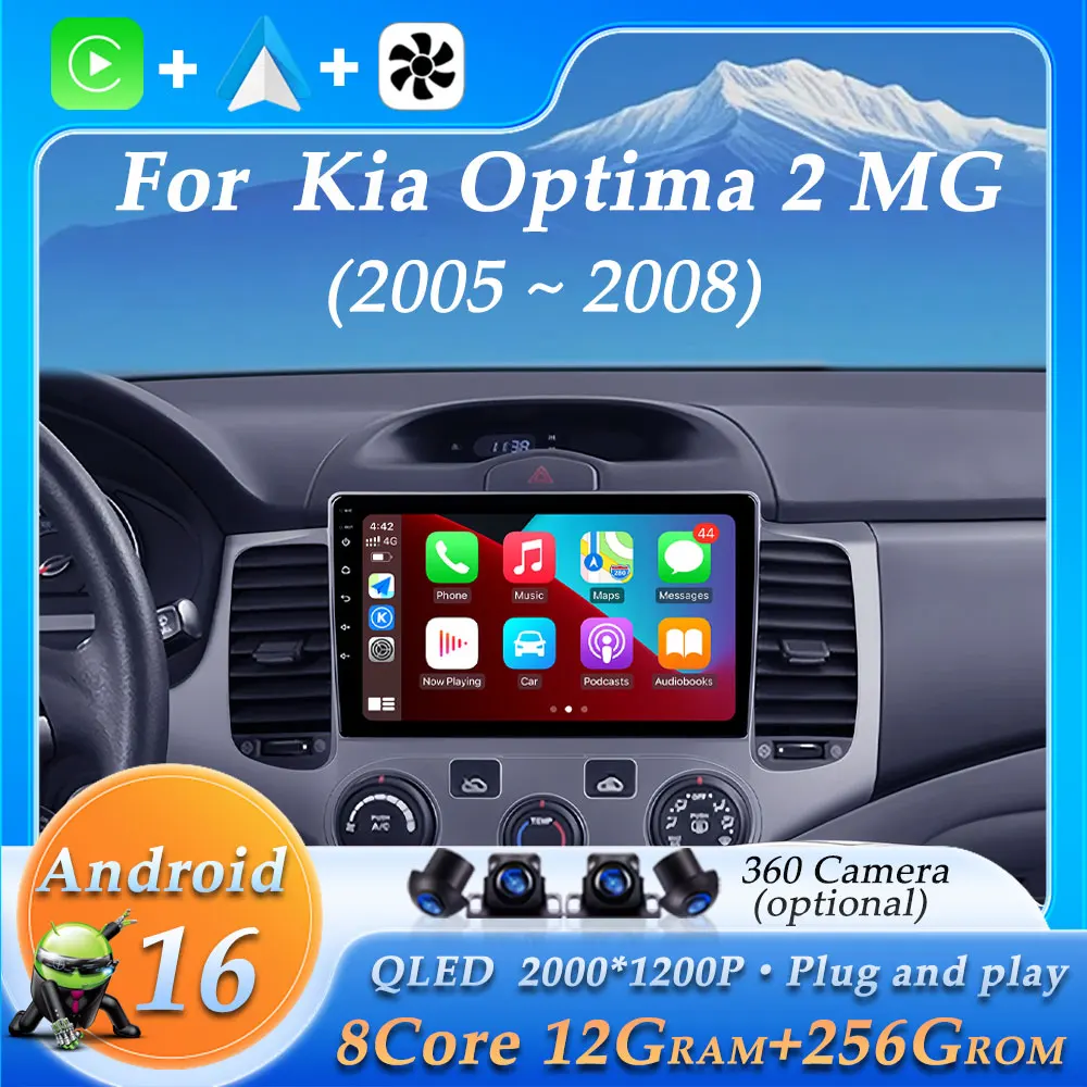Wireless CarPlay Android Auto Car Radio Multimedia Video Player GPS Navi 4G LTE QLED Screen for Kia Optima 2 MG 2005 - 2008 WiFi
