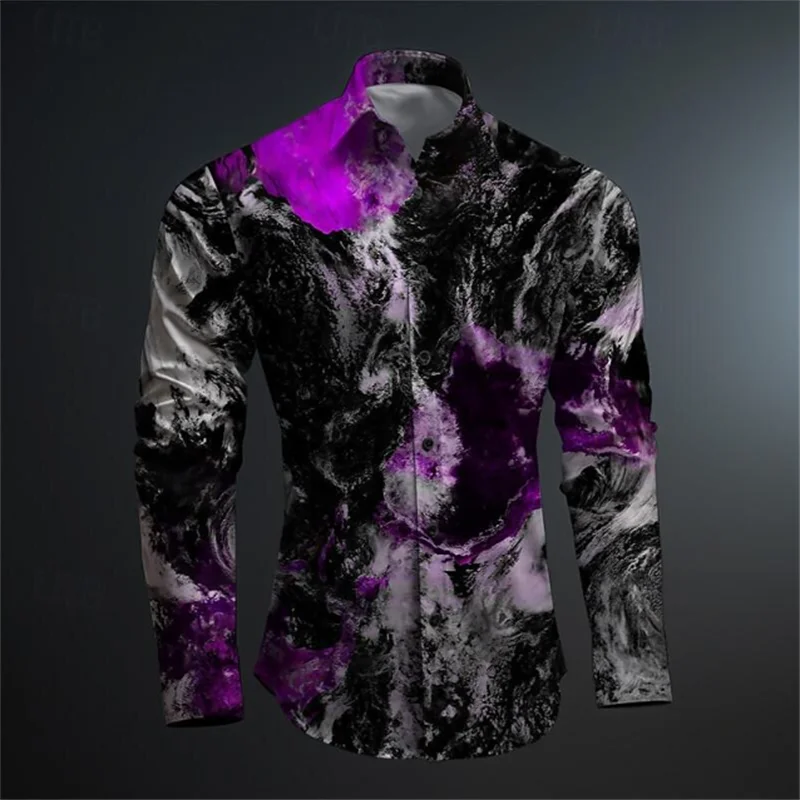 Men's splash ink graffiti irregular red 2024 new retro casual outdoor shirt soft and comfortable plus size