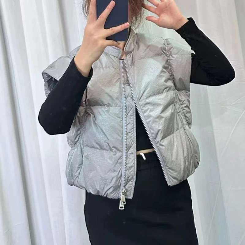 Ultra-short Sleeveless Down Jacket 2024 New Waistcoat Korean Fashion Vest Personality Pleats Down Waistcoat Thickened Vest