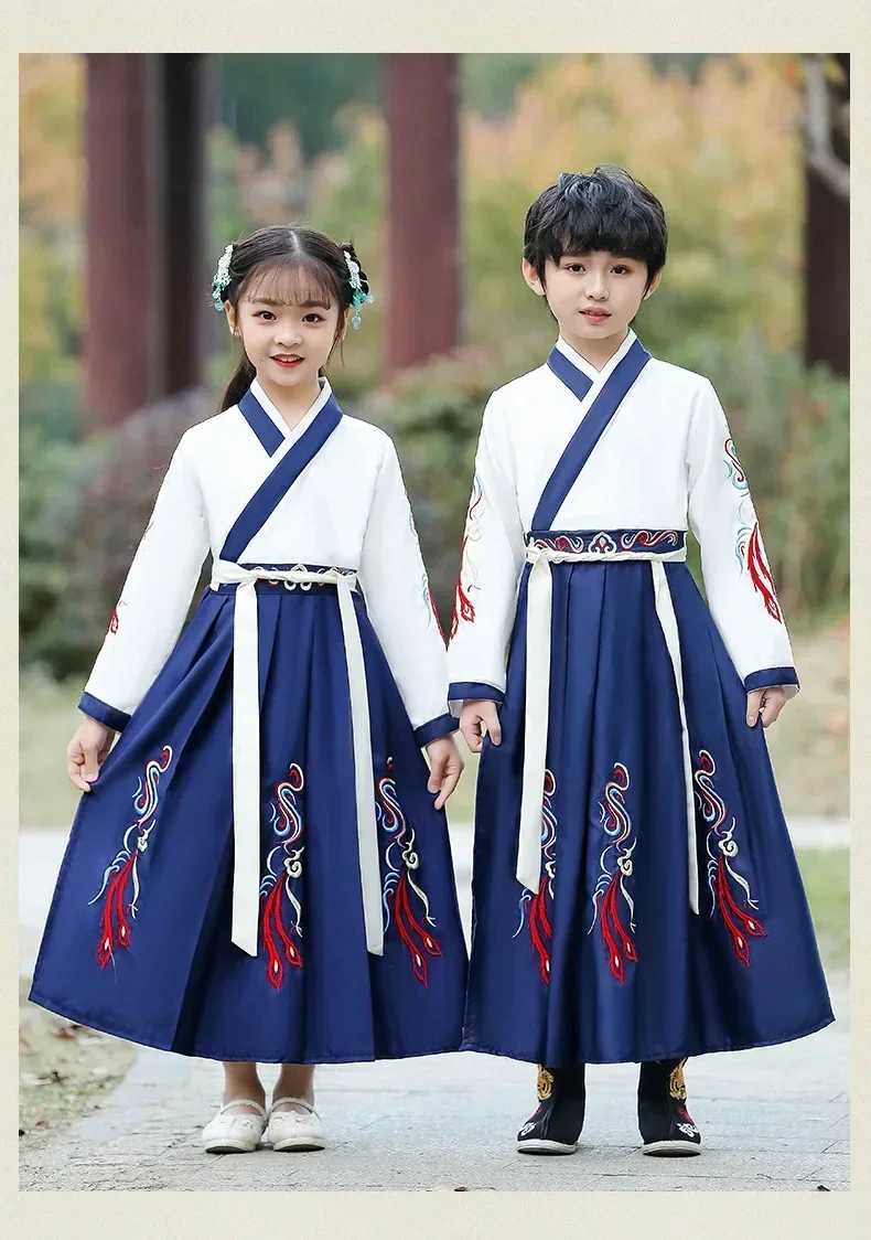 Halloween Baby Girl Hanfu Cosplay Outfit Stage Boy Tops Skirt Suit Kids Clothes Children Costume Chinese Traditional Dress Set