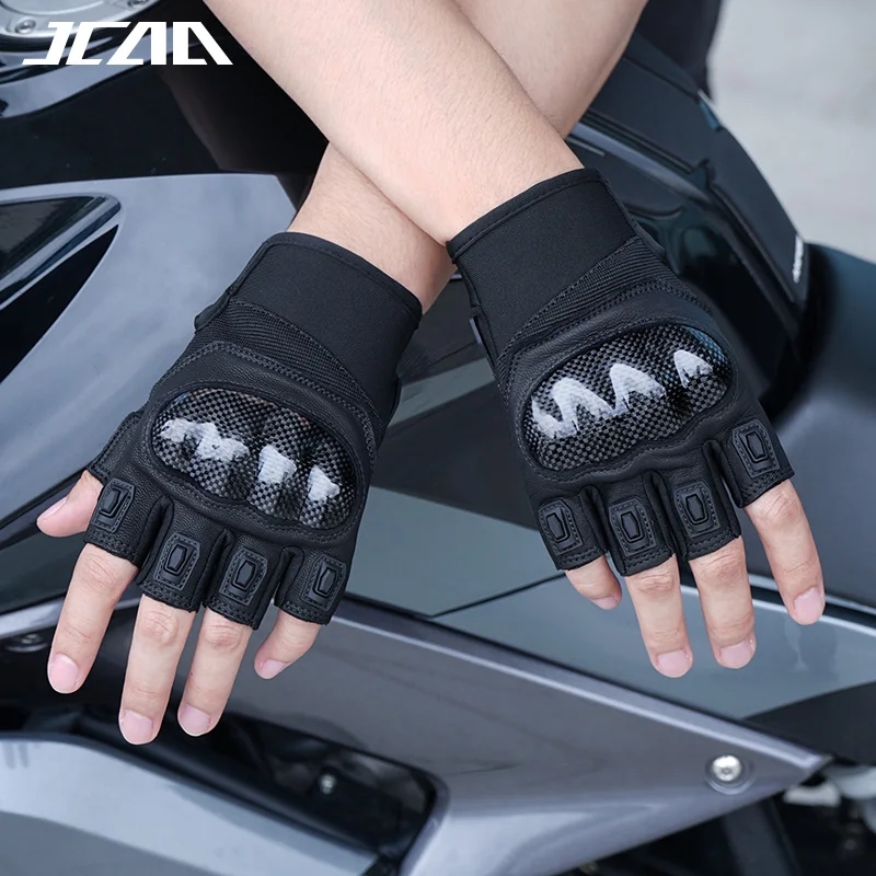 

Breathable Leather Motorcycle Gloves Summer Half Finger Design with Anti-Slip Palm & Carbon Fiber Shell Moto Riding Gloves