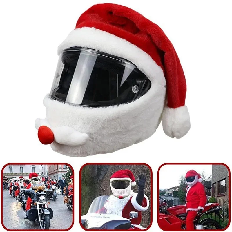 Christmas Motorcycle Helmet Cover Creative Funny Motorbike Plush Christmas Hat Santa Claus Gift for Men Moto Helmets Accessories