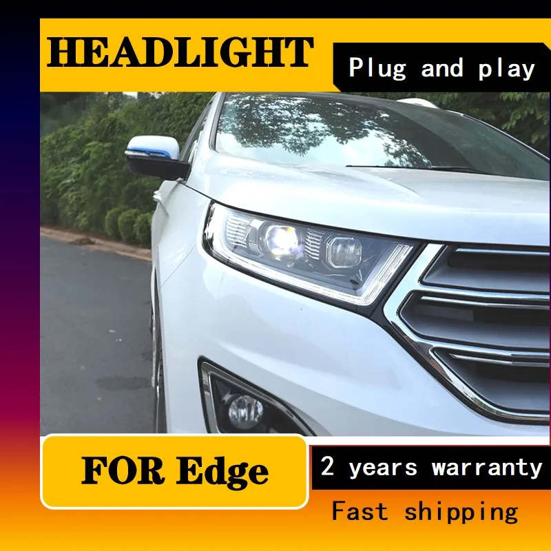 Car Styling Headlights for Ford Edge 2015-2018 for Edge Head Lamp DRL Lens Double Beam H7 HID Xenon Bi Xenon Lens