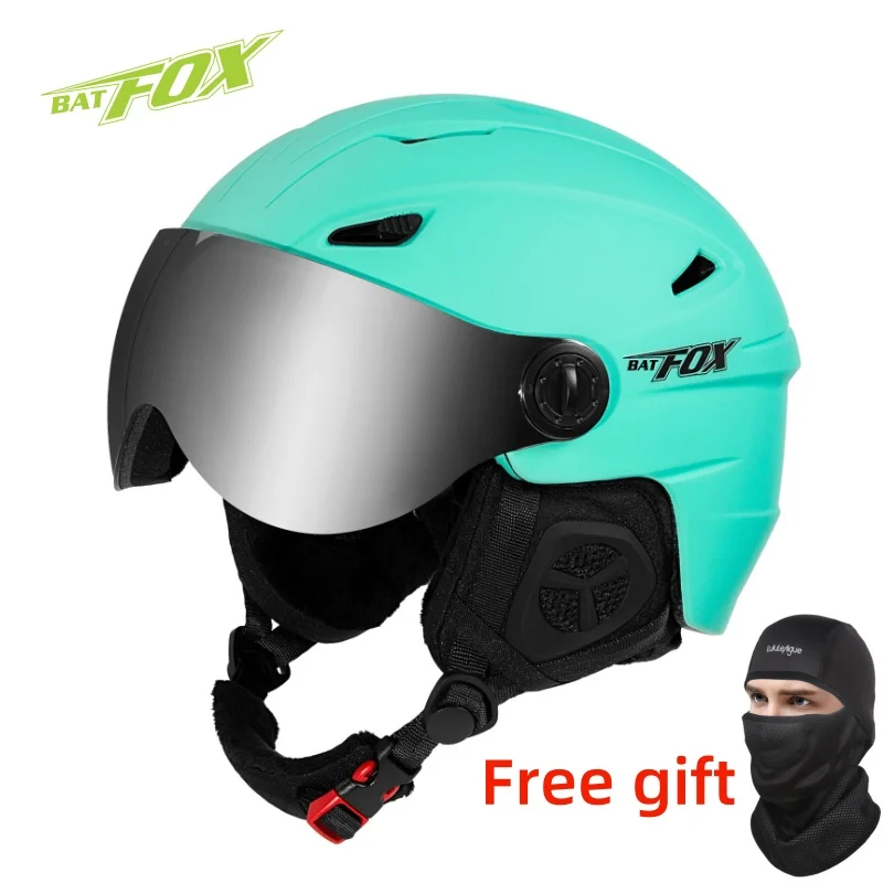 BATFOX Ski Helmet With Goggles Balaclava Skiing Snowmobile Snowboard Ski Helmet Sports Safety Equipment Integral Ski Helmet