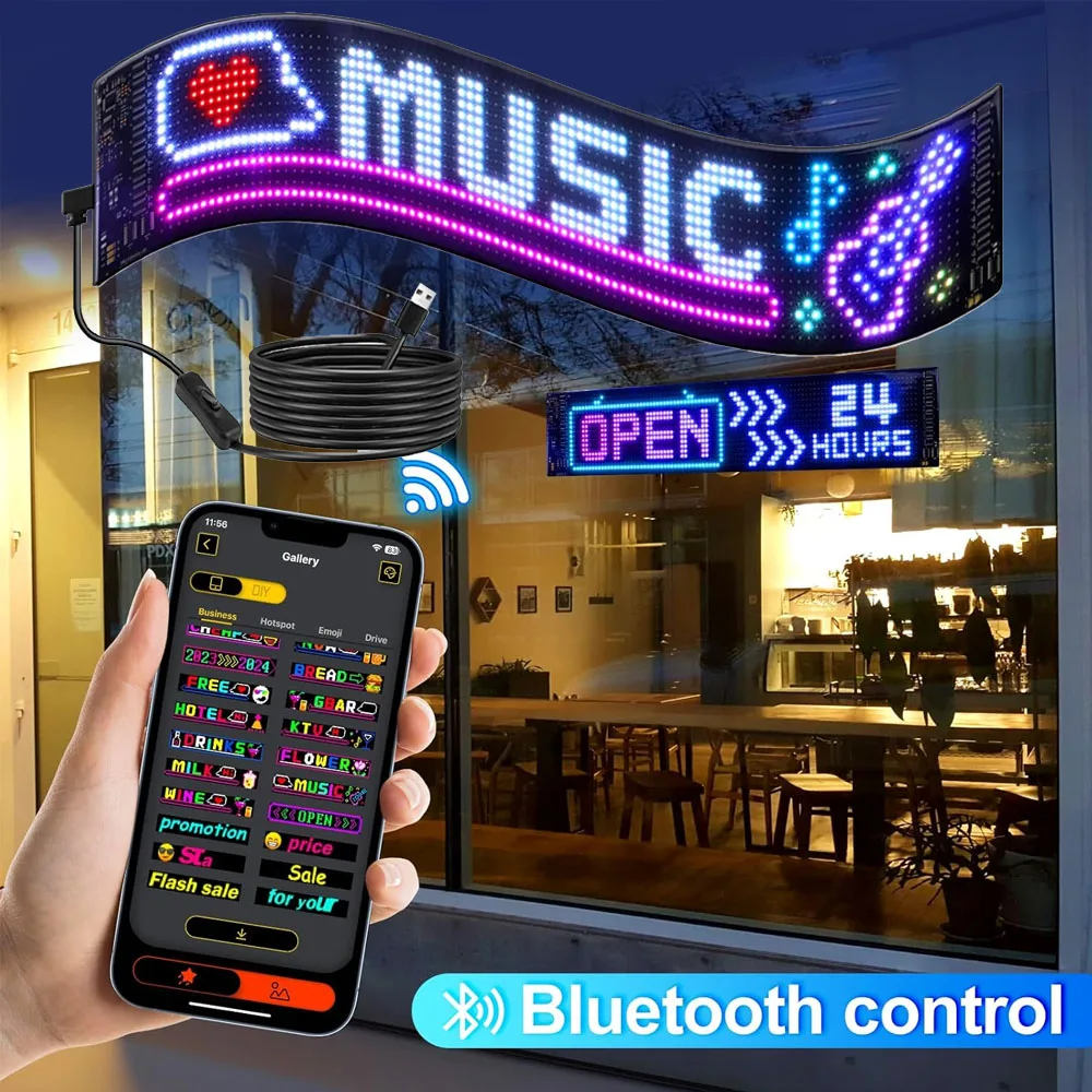 

LED Matrix Pixel Panel Flexible RGB Pattern Graffiti Scrolling Text Animation Display Car Shop Reminder Light Bluetooth APP USB