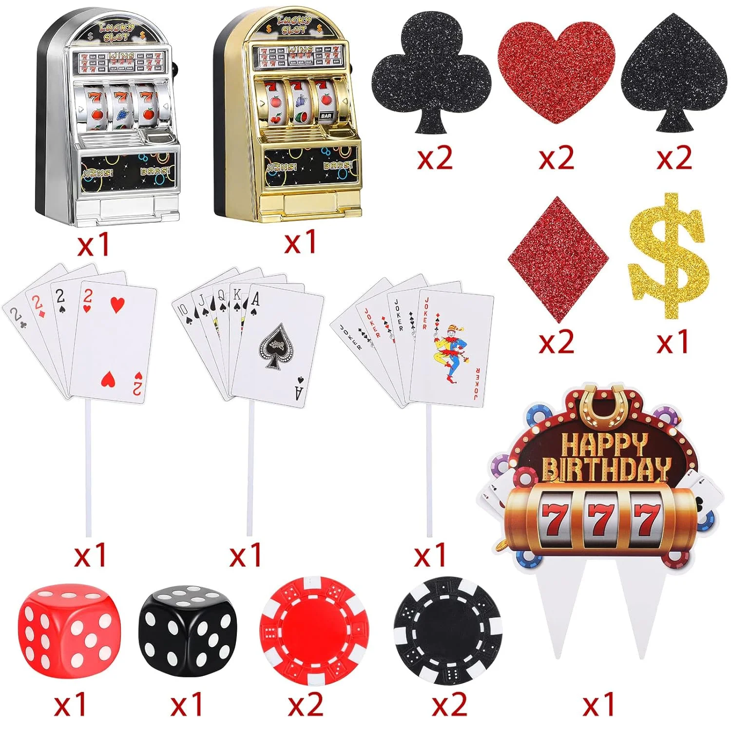 Casino Kuchen Dekor Set mit Mini Spielzeug Slot Maschine Poker Cupcake Topper für Las Vegas Casino Nacht Thema Geburtstag Party Dekor – Detail 2