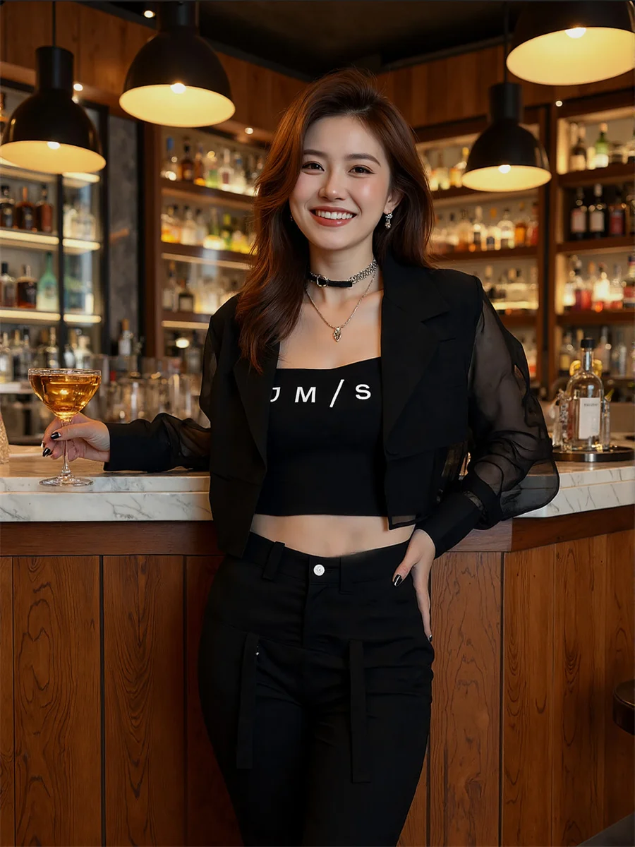 سترات مقصوصة شفافة من الشمس بفتحة خلفية ملابس نسائية أنيقة للنساء أنيقة النبيذ الدافئة الخارجي سبليت الملمس القوطي سليم