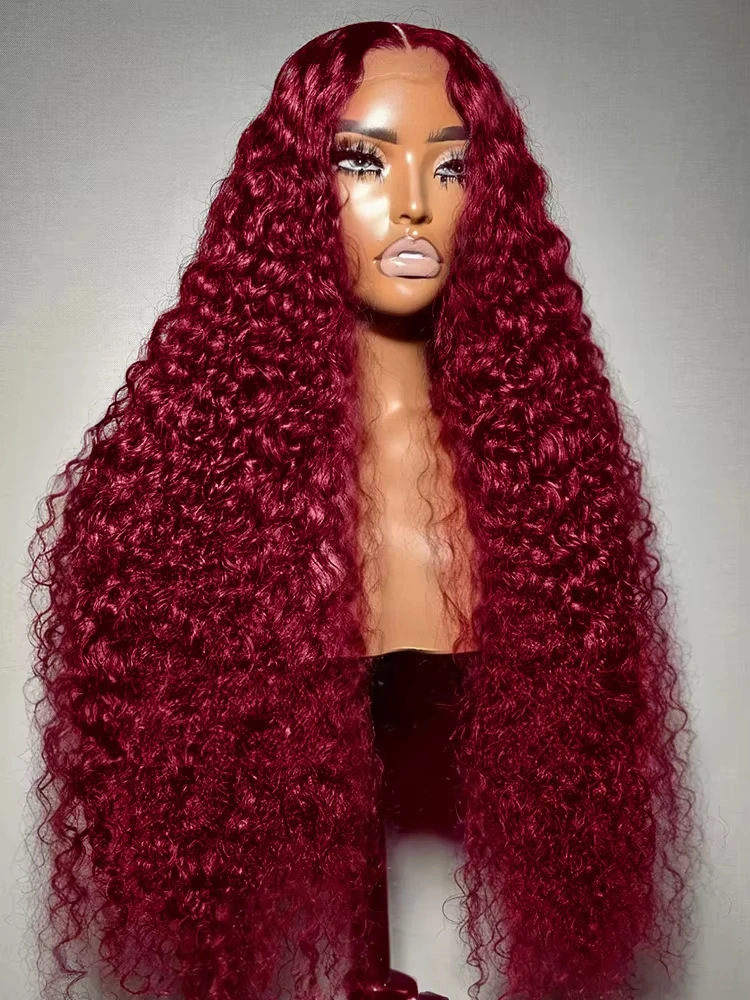

250 Density 99J Burgundy Deep Wave 13x4 Red Wine Lace Front Human Hair 30 40 Inch 13x6 HD Colored Lace Frontal Water Curly Wigs
