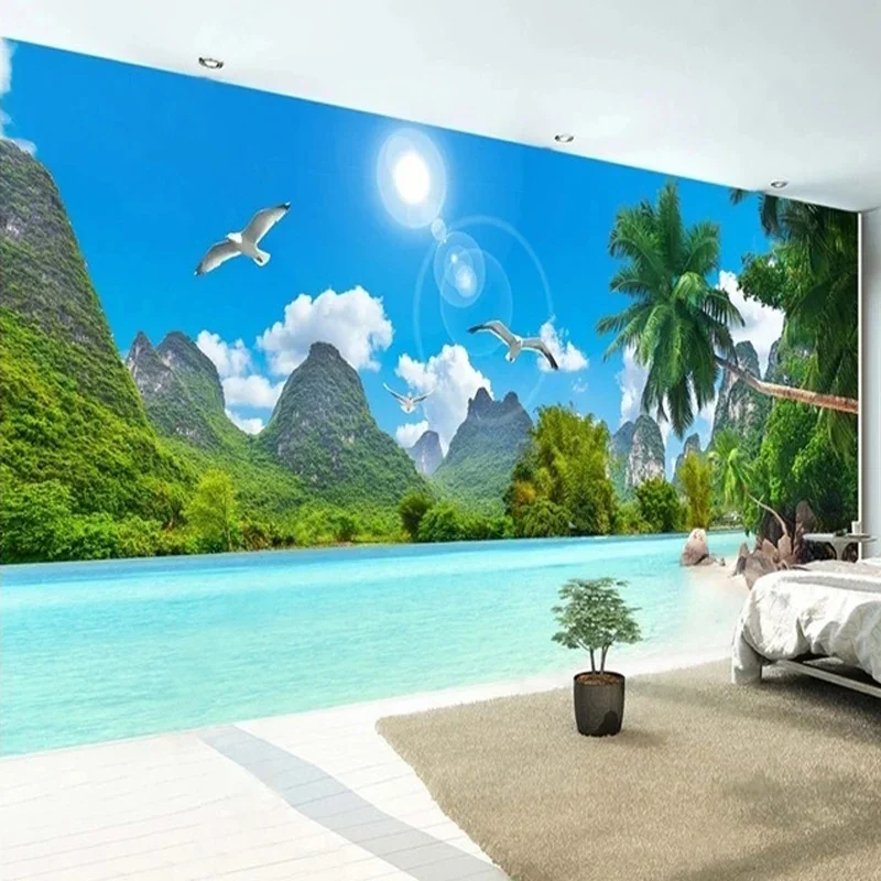 

Custom Mural Wallpaper 3D Coconut Tree Landscape Painting Nature Scenery Wall Painting Living Room TV Sofa Bedroom 3D Home Decor