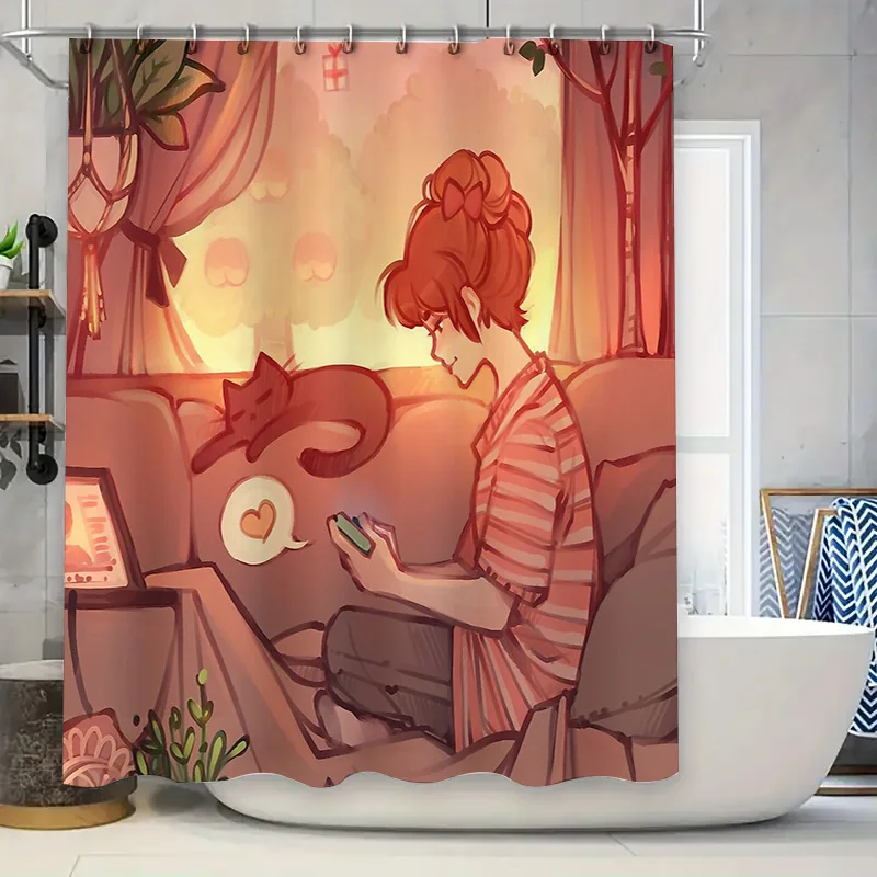 

Anime Girl Shower Curtain Cute Manga Bedroom Decor Japanese Otaku Washroom Liner Artistic Home Textile Room Divider