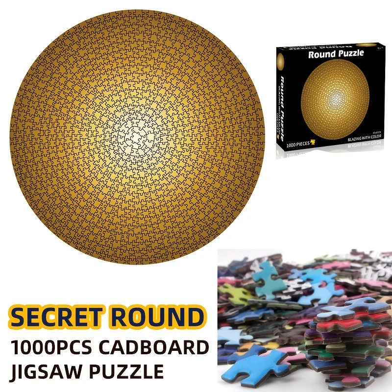 

1000-Piece Round Puzzle Premium Circular Puzzle - Mysterious Golden, Heavily Lined Cardboard, 25.6" Large Finished Size