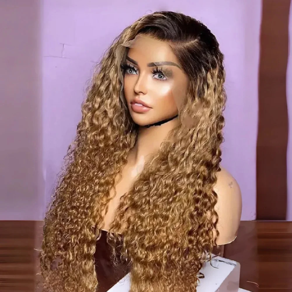 

Мягкий кудрявый парик с кружевной передней частью 13x4, омбре блонд, афро-кудри с темными корнями, предварительно пророщенная естественная линия роста волос, синтетический парик для женщин