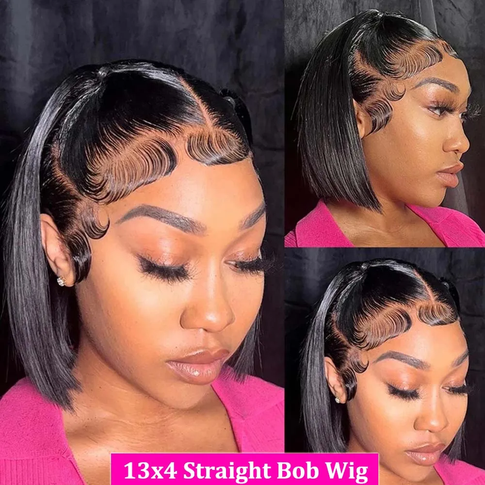 ボーンストレートボブレースフロントウィッグ人毛200%密度ベトナム産13x4 HD透明レースフロントウィッグ女性用プレプラッキング済み