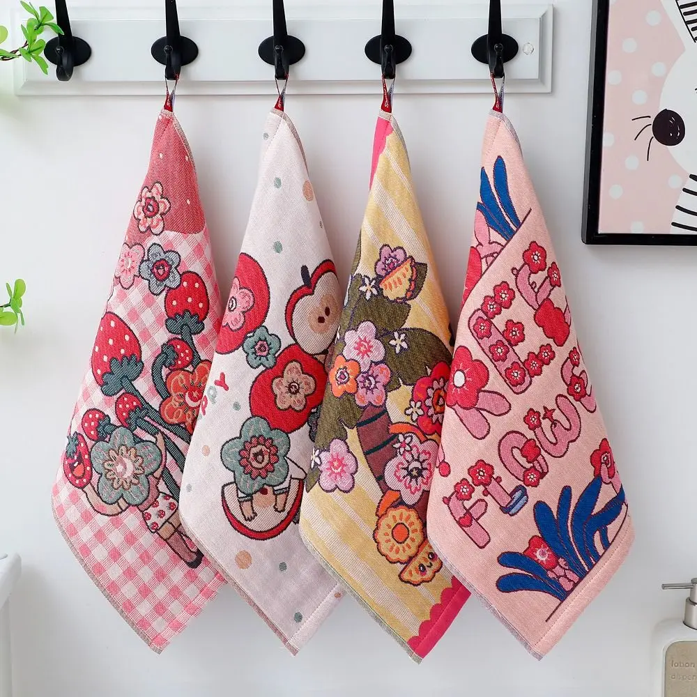 34*40cm Pure Cotton Dish Cloth 4 Layer Cotton Gauze Decorative Tea Towel Floral Quick Dry Large Hand Towel for Home Restaurant