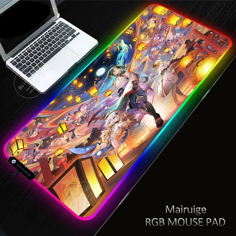 

Genshin Impact LED Light Gaming XXL LOL Mouse Pad carpet RGB Large Keyboard Cover Non-Slip Rubber DeskMat Tablemat Game MousePad