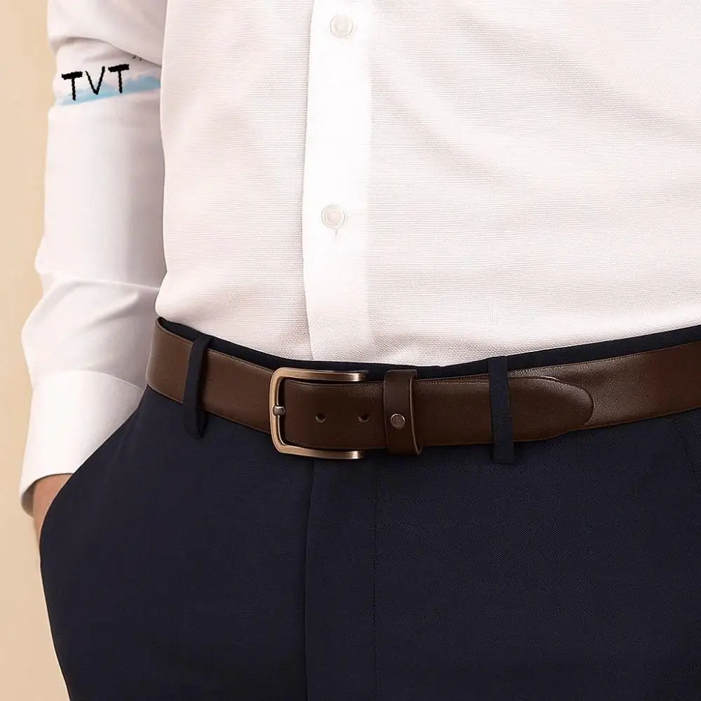 

Adjustable Alloy Men Wide Belt Texture Retro Genuine Leather Belt Black Durable Jeans Waistband Ornament