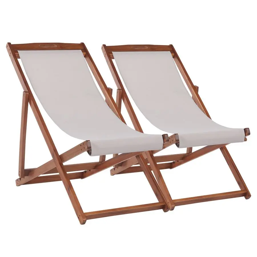 

Outdoor Wooden Patio Lounge Chair 2 Set Beach Sling Chair Set Height Portable Reclining Beach Chair Solid Wood Frame with White