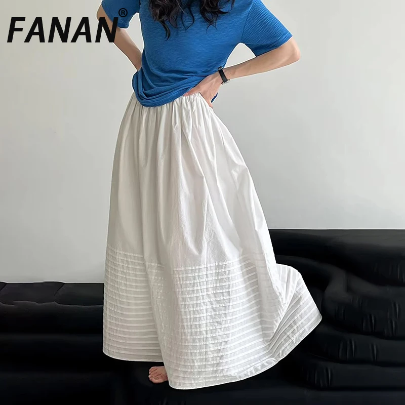 

FANAN Pleated Design A-line Skirts For Women Elastic High Waist Skirt Office Lady Mid-length Female Clothing 2025 Summer New