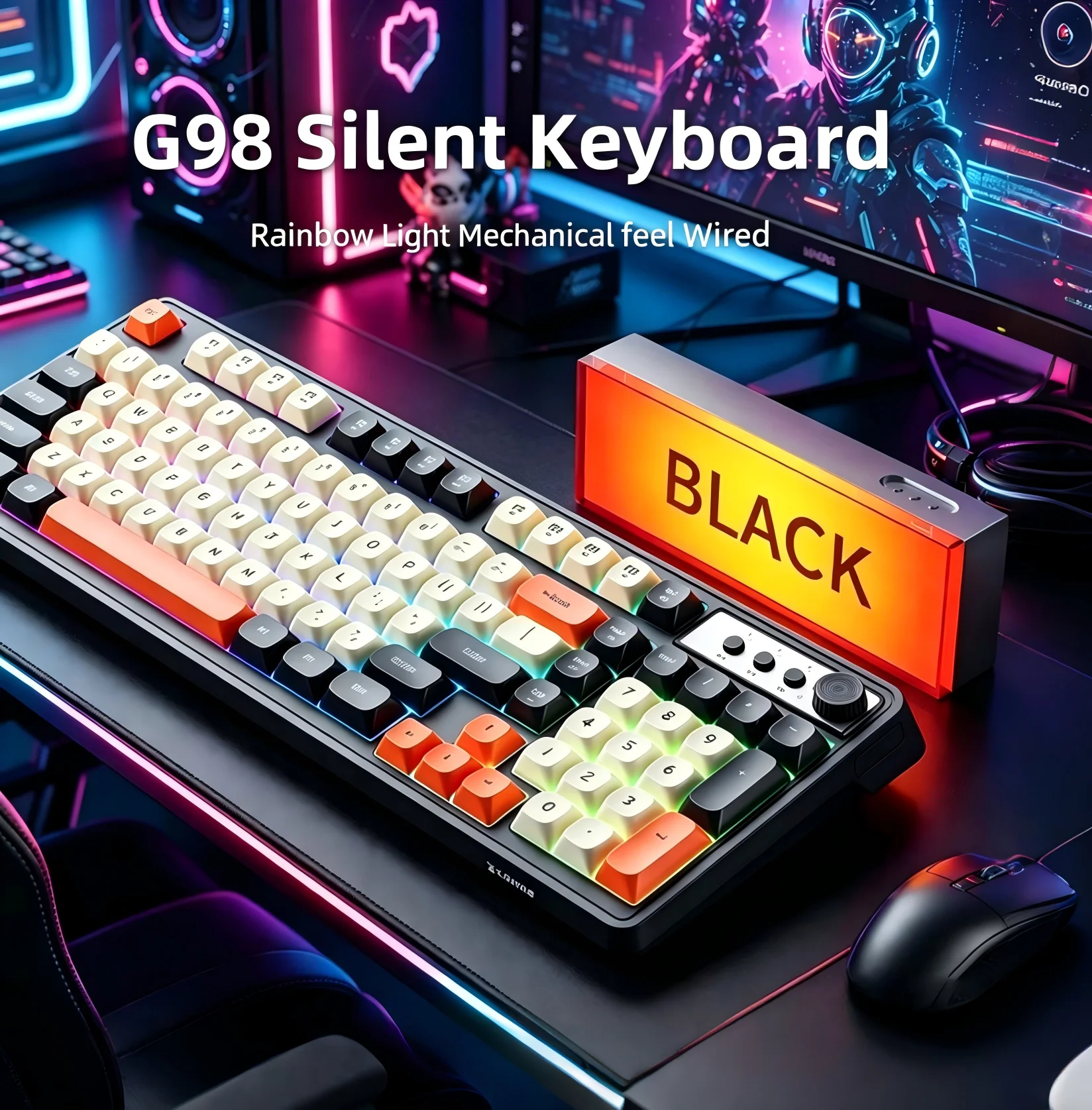 EWEADN G98 Magnetic Gaming Keyboard 98 Key Mechanical Feel Wired Rainbow light Esports Ergonomic Office Mute Keyboard for Gamer