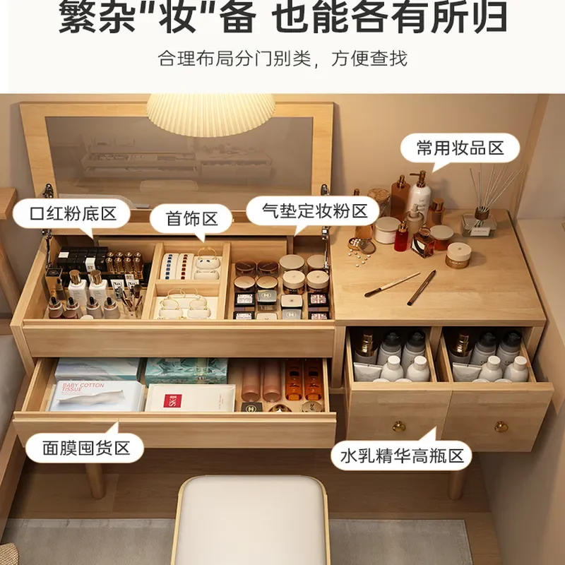 Solid Wood Dresser with Mirror Antique Bedroom Storage Cabinet Small Apartment Makeup Vanity Table Space Saving Organizer