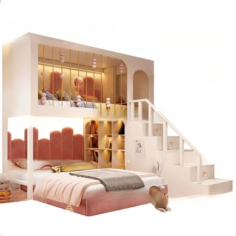 Двухъярусная кровать в шахматном порядке, высота 1,2 метра и низкая кровать, розовая принцесса b ed, шкаф-лестница Twin Be D