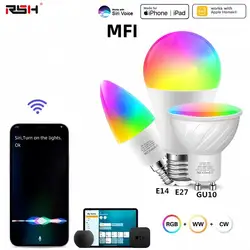 Lâmpada LED inteligente para Apple Homekit, controle de aplicativos, Wi-Fi, vida aconchegante, casa, controle de voz Siri, E27, E14, GU10, 100-240V