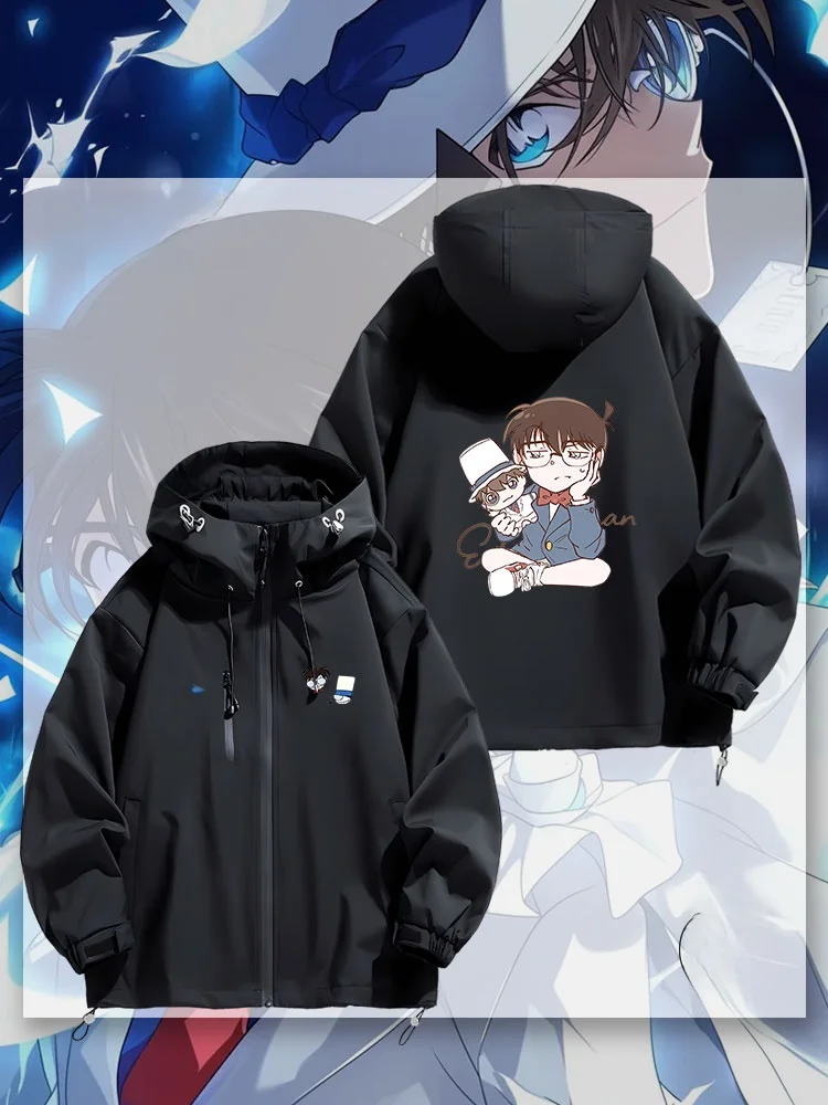 

Conan Anime Themed Hooded Jaet Casual Student Wear Water Resistant Polyester Fibre Long Sve Zipper Closure Outerwear