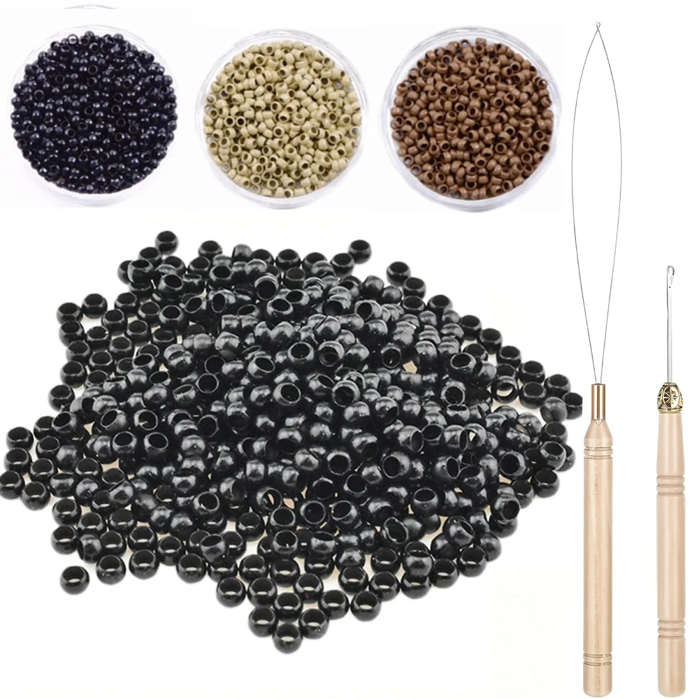 

1000pcs Nano Ring Microlinks Hair Extensions Kit, Micro Beads Pulling Hook & Microbead Loop Tool， for Hair Extensions