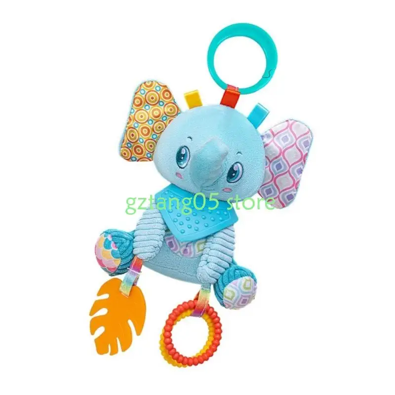 57EE لعبة حسية تنموية لمقاعد السيارة لعربات الأطفال دمية على شكل حيوان من القطيفة مع مؤثرات صوتية وخطوبة بصرية #5