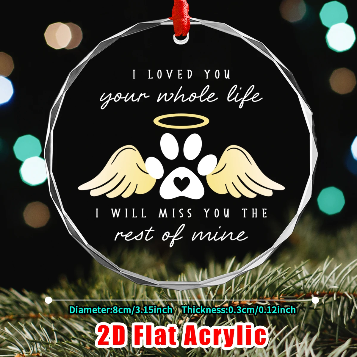 1pc Acrylic Christmas Ornament Memorial Pet Loss Gift With Ribbon,Sympathy Keepsake For Cat,Dog Lovers,Home Tree Hanging Decor