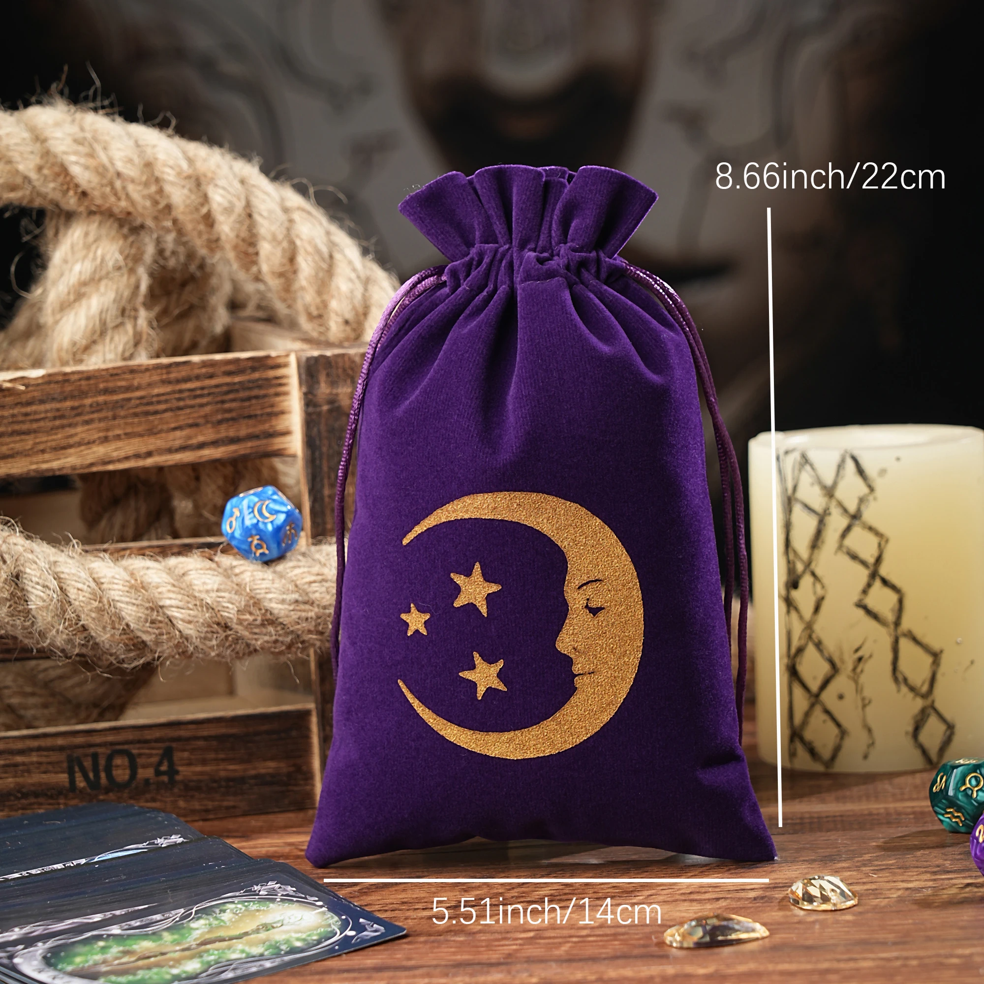 1pc Velvet Moon Phase Tarot Storage Bag Board Game Cards Drawstring Package Witchcraft Supplies for Altar Tarot Pouch Dice Bag