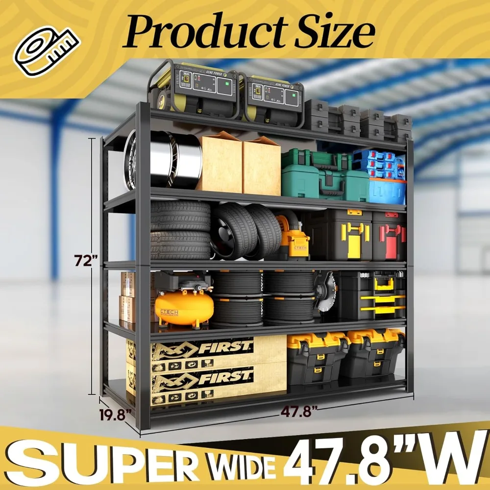 رفوف جراج شديدة التحمل مقاس 48 بوصة، أرفف تخزين 3000 رطل، رف تخزين قابل للتعديل من 5 طبقات، أرفف معدنية للمرآب/المستودع
