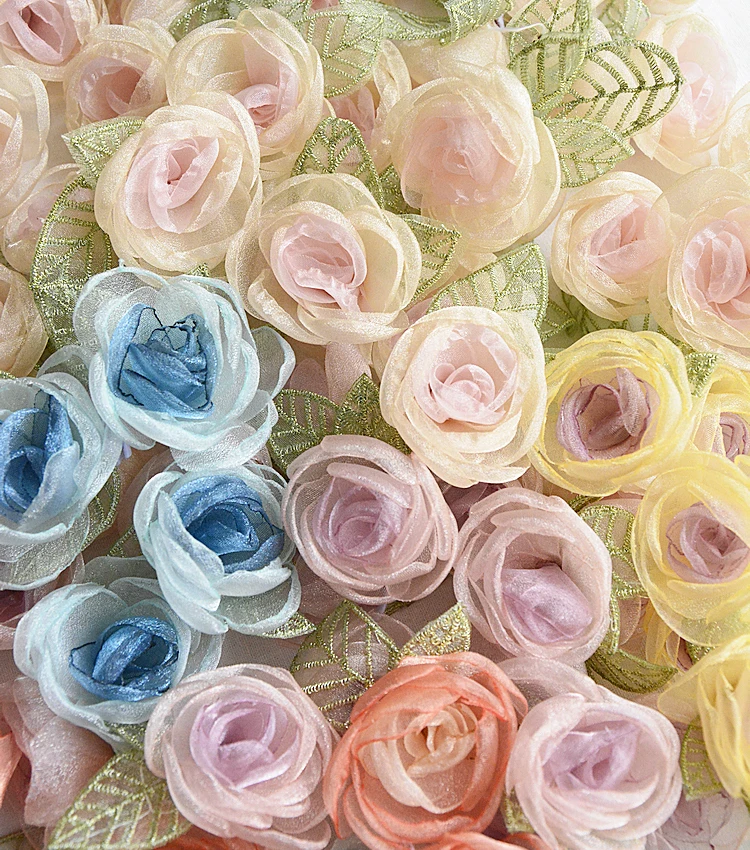 Handmade 3D Organza Camellia Brooch, DIY Flower Accessories, Decorative Applique, 4.5*7cm, 5 PCs/Lot