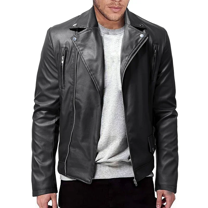 Fall and Winter New Men's Europe and The United States Casual Leather Jacket Big Size Slim Artificial Leather Jacket Coat PU