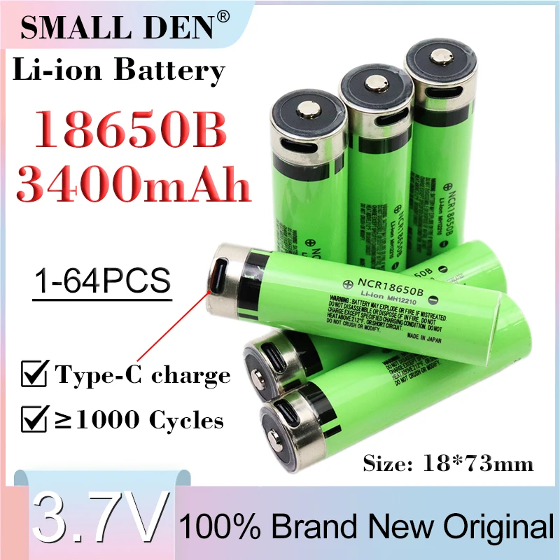 ใหม่Original NCR18650B 3.7V 3400MAhแบตเตอรี่Li-Ionสําหรับไฟฉายพัดลมของเล่นไมโครโฟนวิทยุเครื่องมือType-C Charge