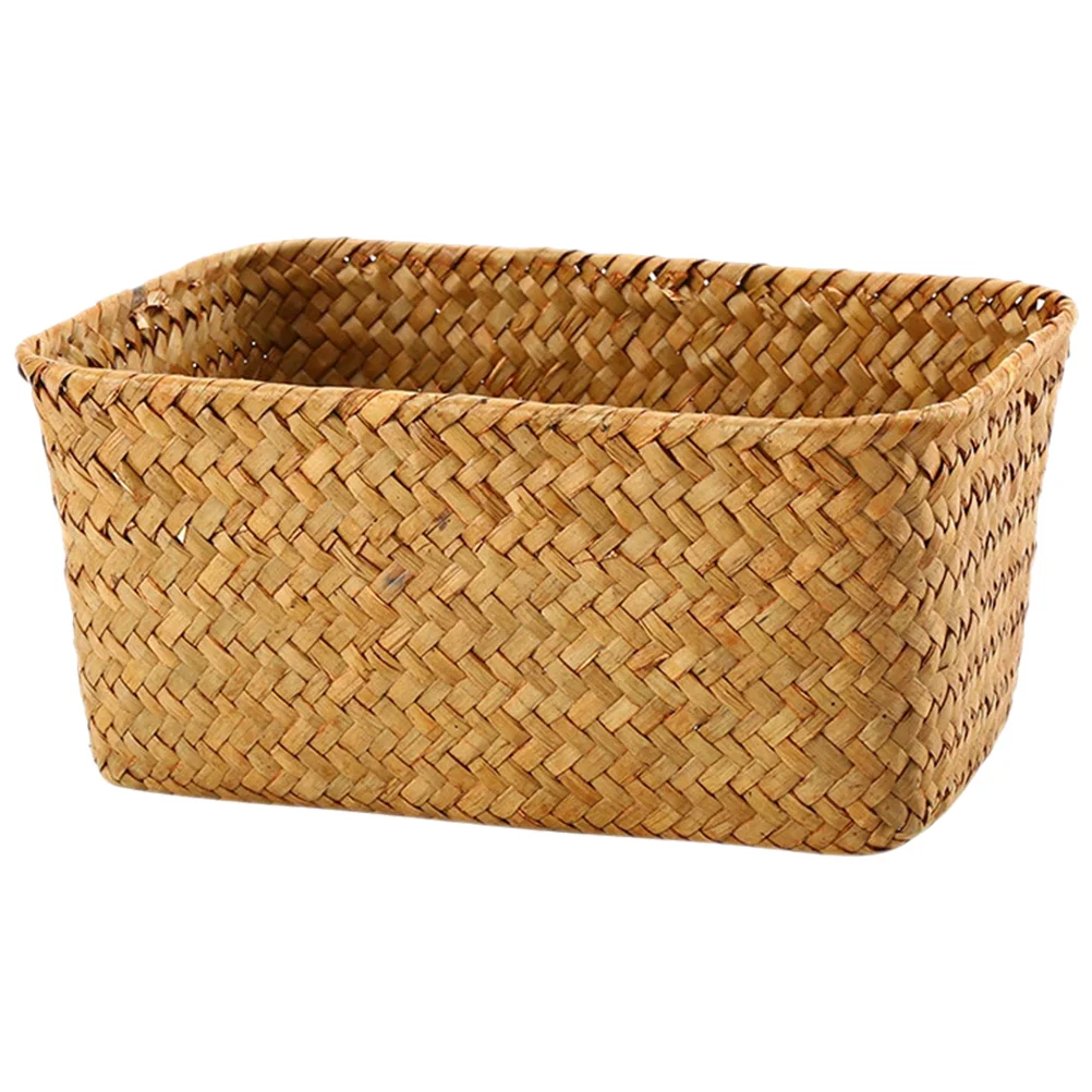 Wicker Shelf Baskets Bin Rectangular Hand Woven Wicker Bin Storage Box Small Rustic Home Storage Organizer Container Toilet