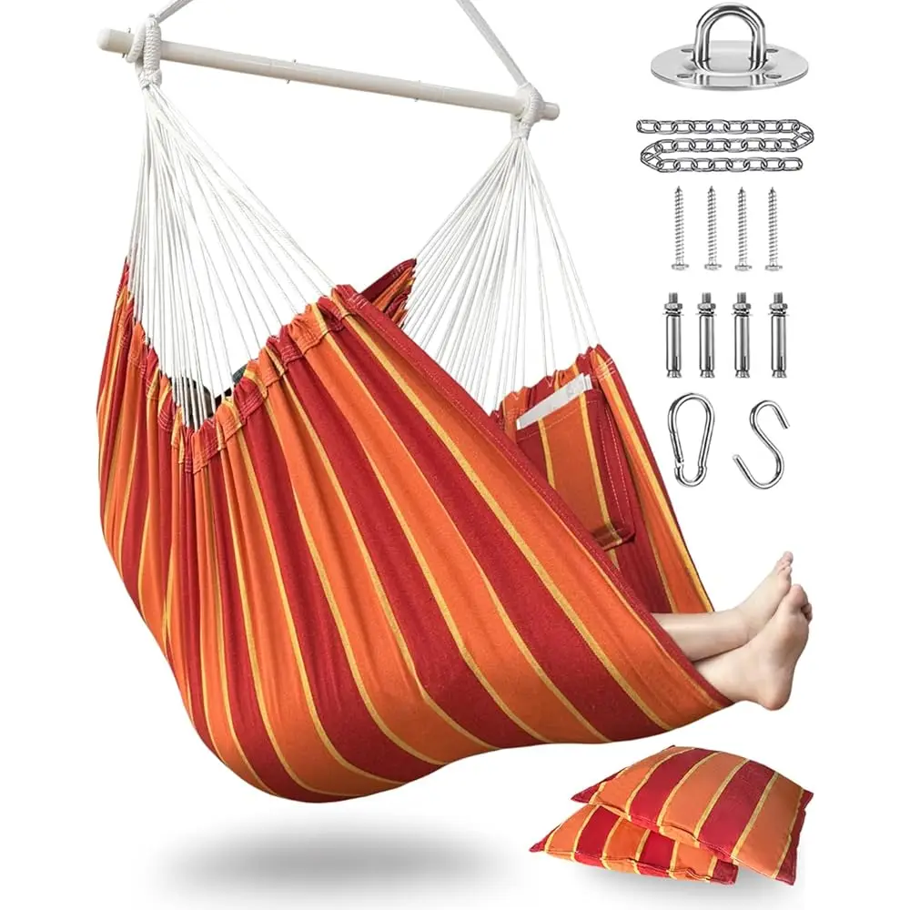 

Xxl Hammo Chair Hanging Rope Swing With 2 Cushions - Max 500Lbs-Perfect For Patio, Porch, Bedroom, Backyard, Indoor Or Outdoor