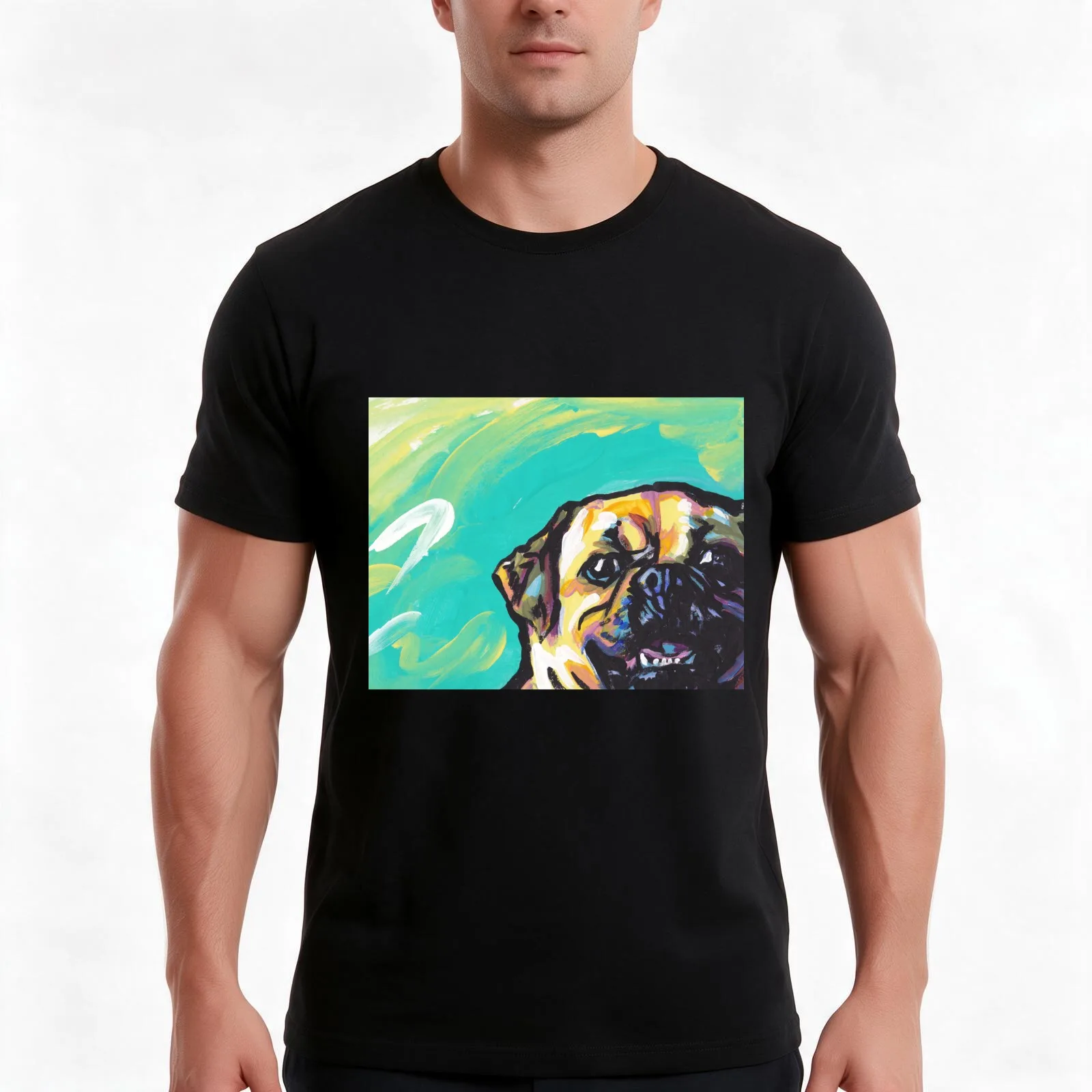Puggle Dog Bright colorful pop dog art T-Shirt, Summer Casual Cotton Tee, Oversized Streetwear Tops, Vintage Graphic Print