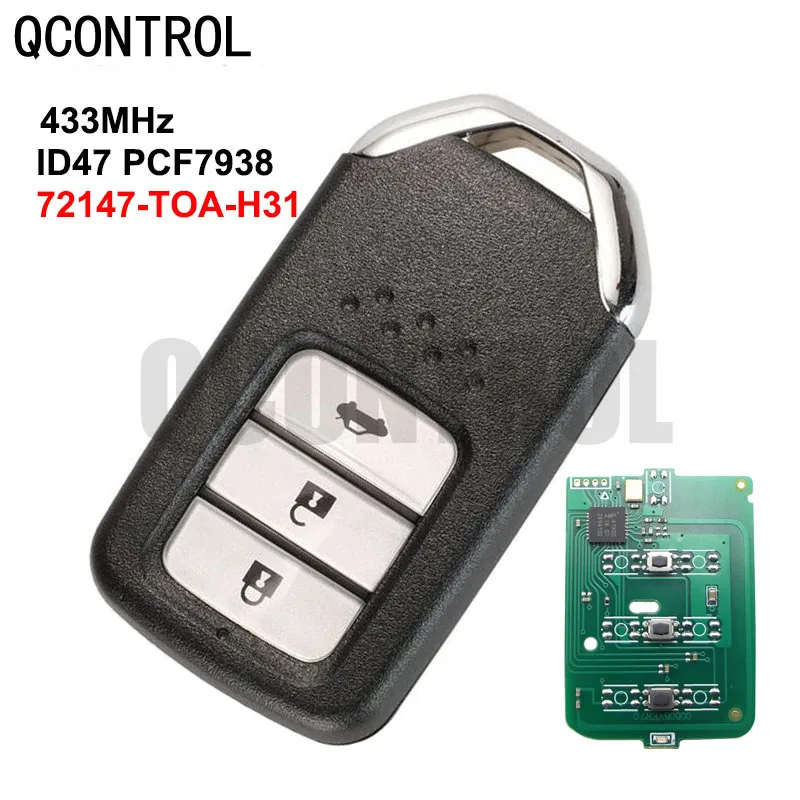 

QCONTROL 3 Button Smart Car Key Honda 2015-2017 CRV 3 Button Keyless Entry 433 Mhz ID47 pcf 7938 Chip 72147-TOA-H31