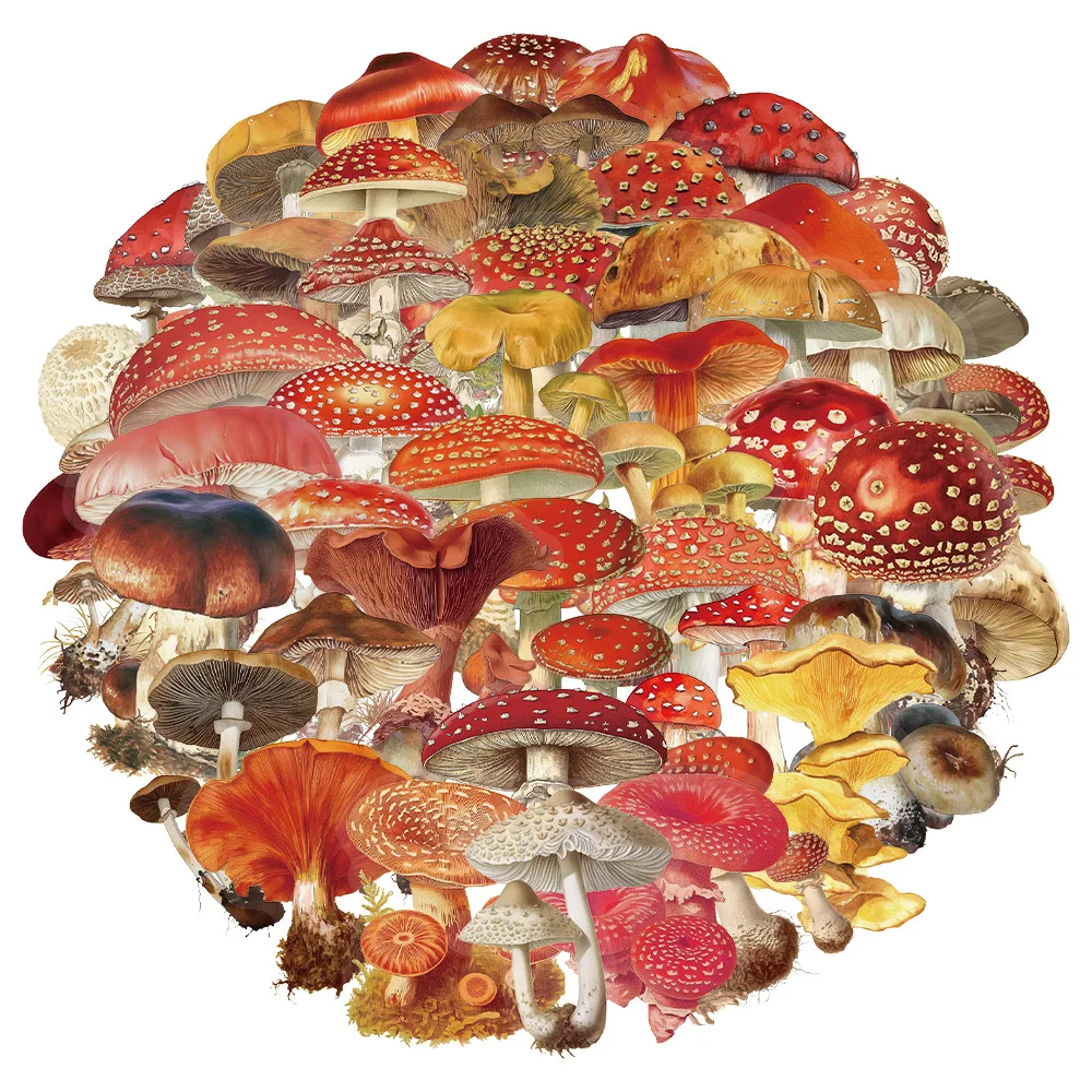 50PCS Transparent Retro Mushroom Graffiti Stickers Phone Guitar Laptop Notebook Suitcase Cup Waterproof PET Sticker Decals Toy