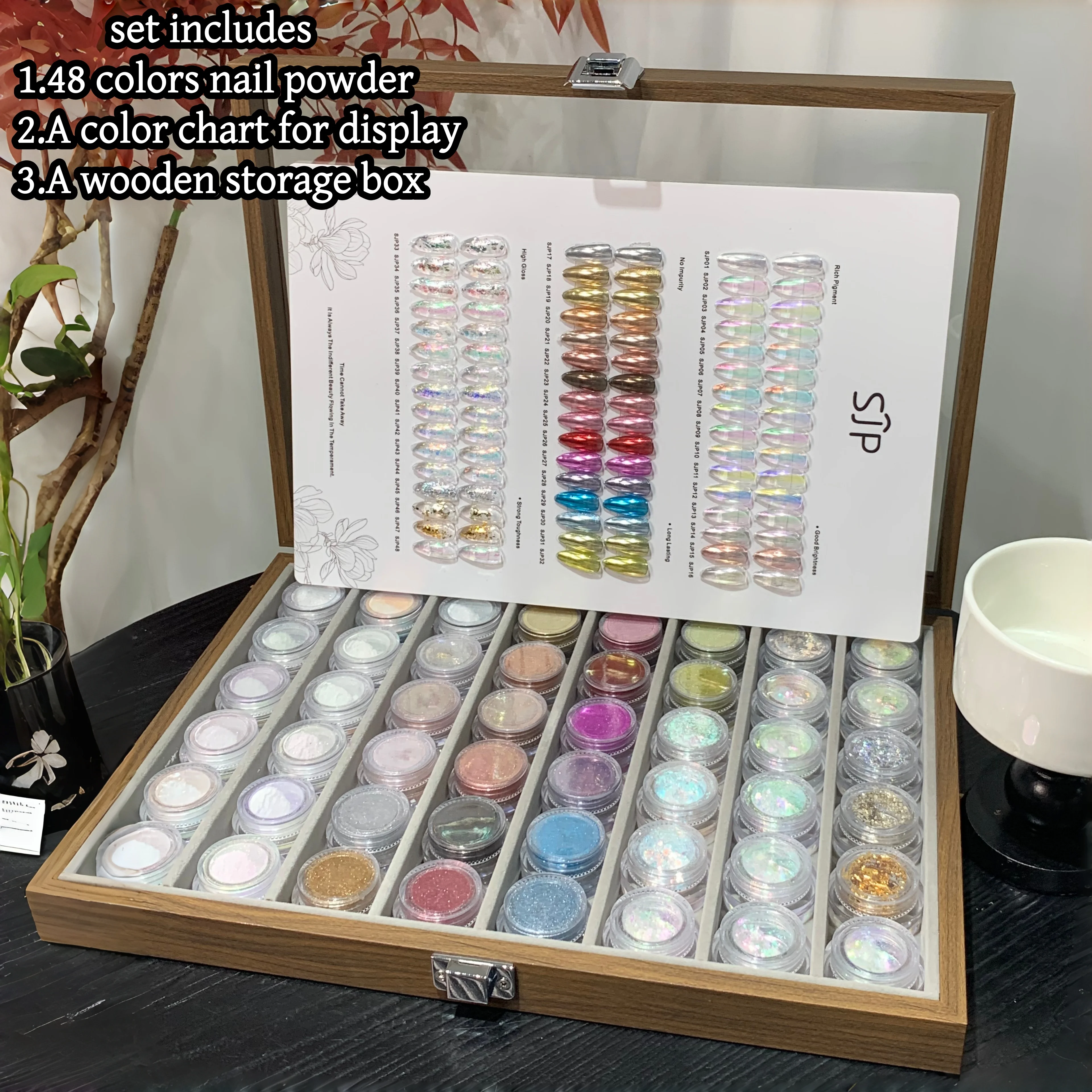 48 color nail powder set, moonlight glitter powder, perfect gift, including color palette, hot selling nail powder set