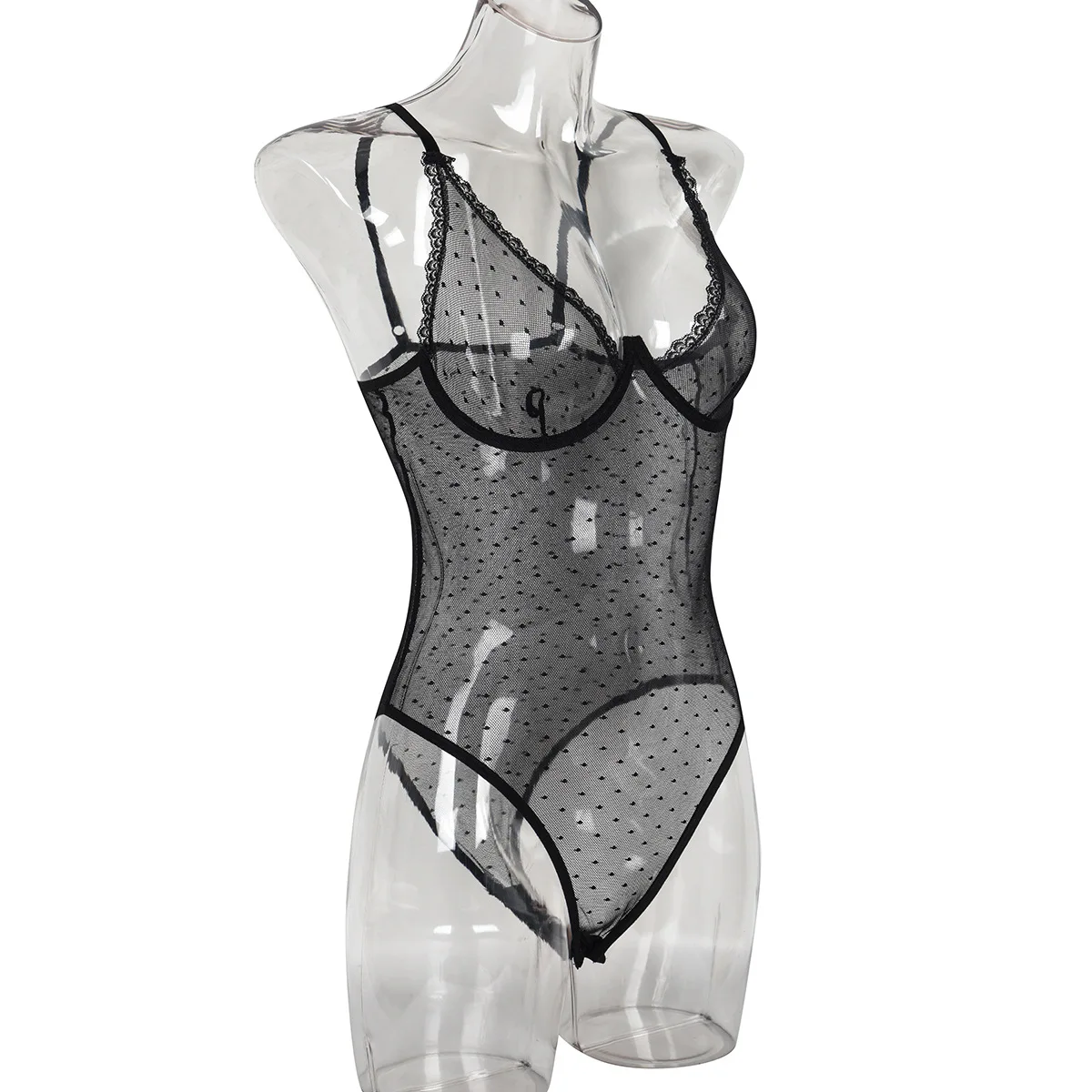 Sexy Underwear Backing Women's Summer New Polka Dot Net Perspective Comfortable Red Onesie