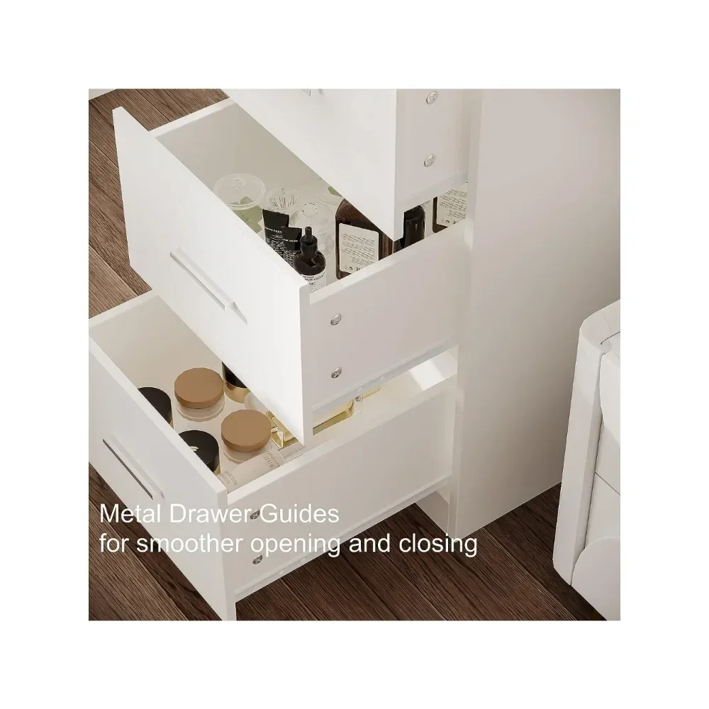 XMSJ Dressing Table with Illuminated Mirror, Dressing Table with Storage Shelves and 4 Drawers, 10 LED Lights, White