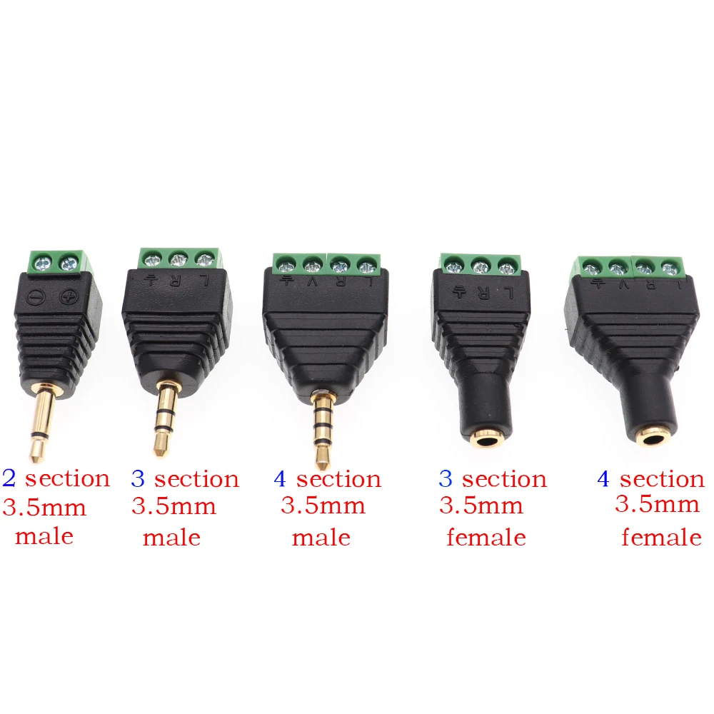 5PC 3.5mm 3 Pole 4 Pole male Connector Terminal 3  4pin Audio AUX earphone adapter To Headphone Jack Stereo Plug Solderless DIY