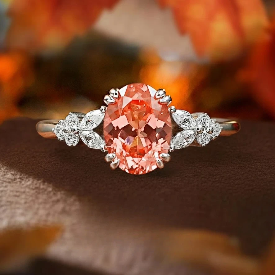 S925 Silver Ring Papalacha Powder 6 * 8mm Elliptical Zircon Inlaid Ring Commuter Versatile Popular Women's Jewelry