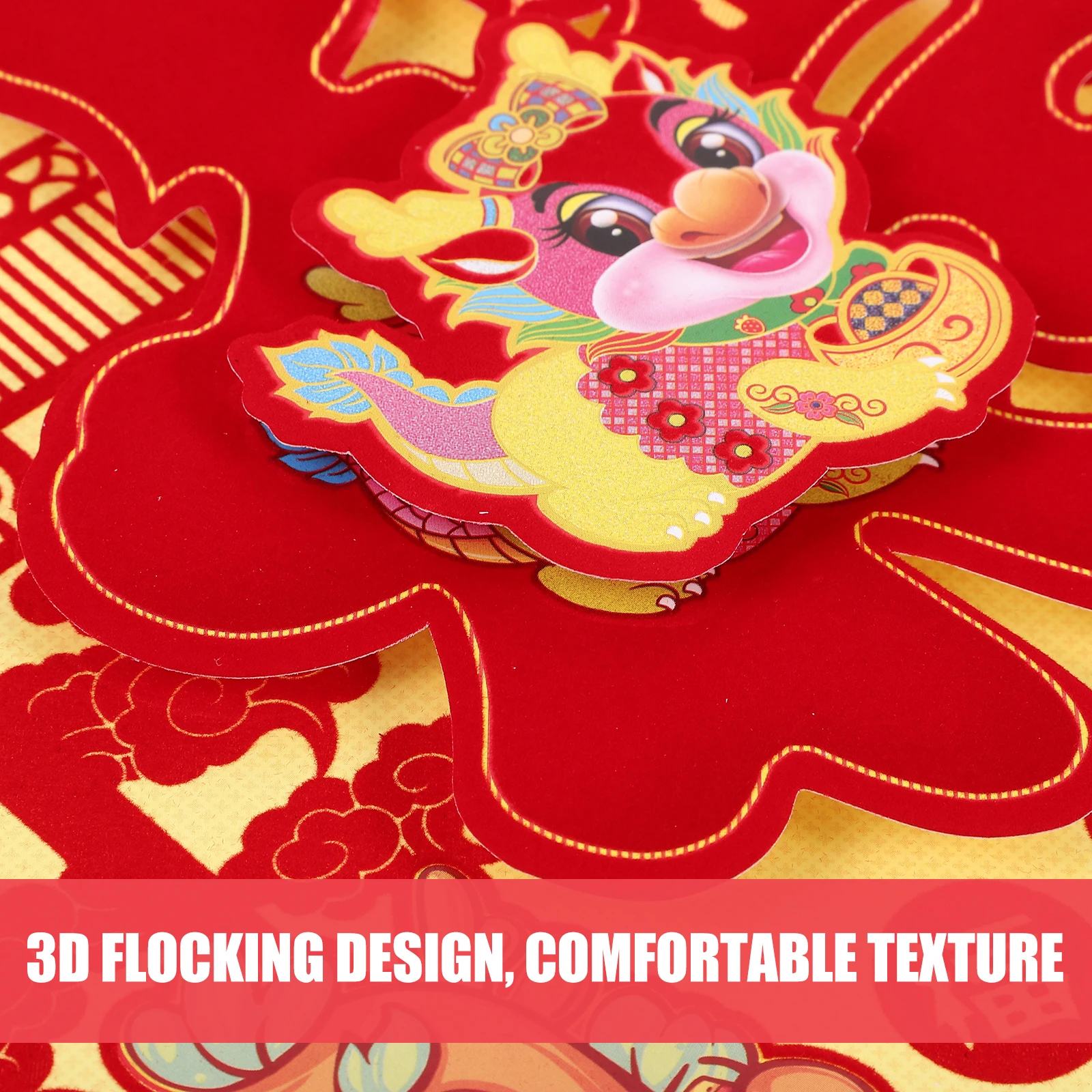 

4 Pcs Dragon Year Fu Word Door Stickers 2024 New Year Decor 40x34x34cm Golden Pattern Spring Festival Wall Door Window Decals