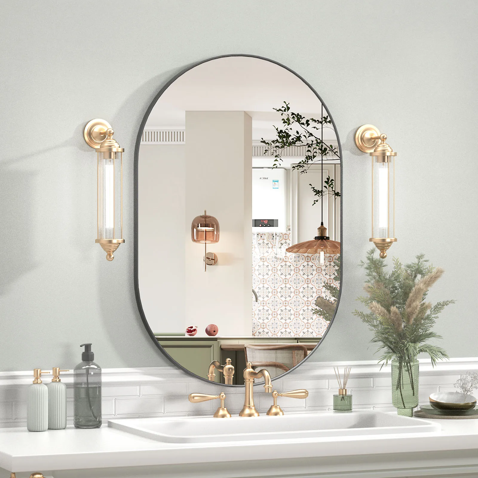 

CASSILANDO Oval Mirror, 20"×30" Oval Bathroom Mirror, Metal Frame Mirror, Vertically Unique Wall Mounted Mirror