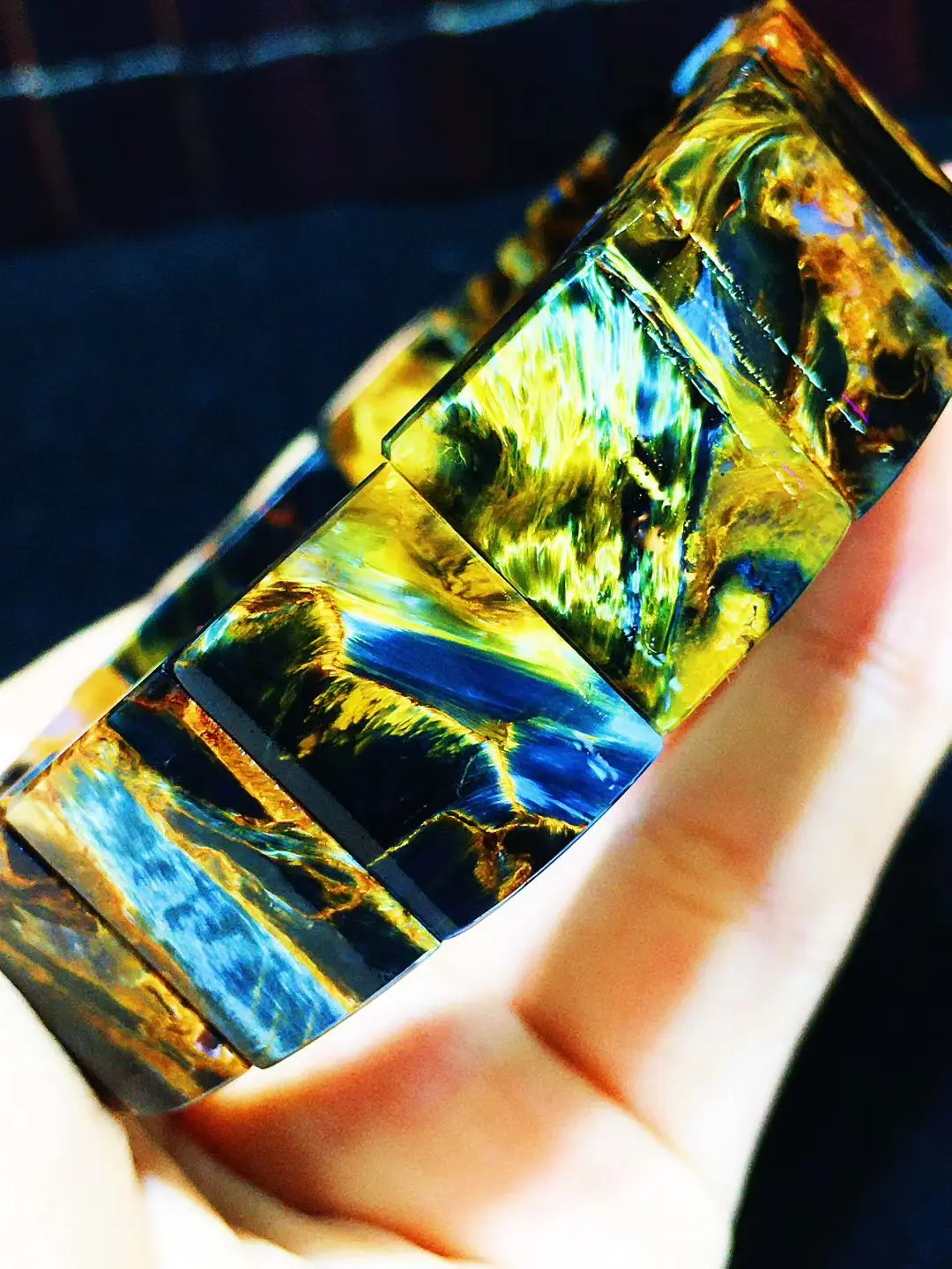 Natural Blue Yellow Pietersite Bracelet Chatoyant Bangle 16.8x13.7x7mm Rectangle Healing Cat Eye Namibia Women Men AAAAAA