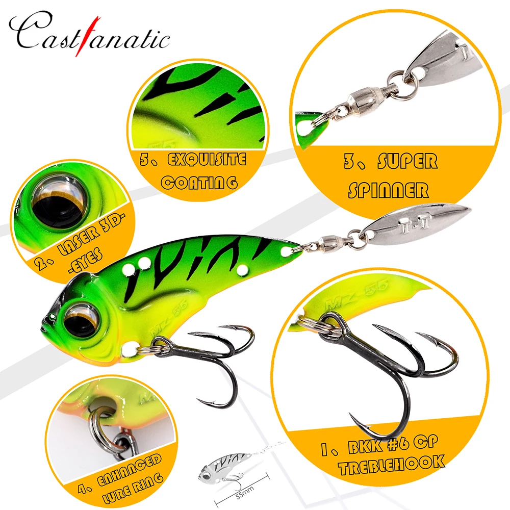 Castfanatic MZ55 MZ60 Metal VIB Blade Glow Cicada Lure 13g 17g Sinking Tail Spinner Baits Bibe For Bass Pike Perch Fishing Lure